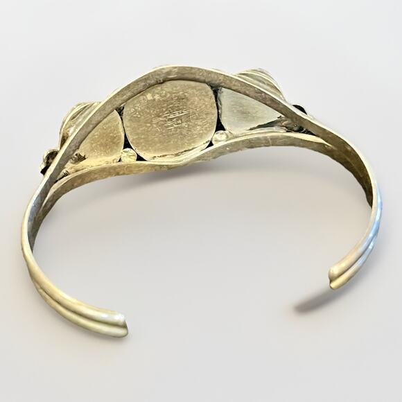 Signed Navajo Sterling Silver Amber Gemstone Cuff Bracelet 925 Native American - Picture 6 of 15